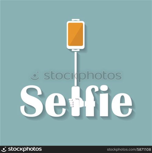 Taking Selfie Photo on Smart Phone, hand hold monopod with mobile phone, concept icon.