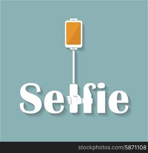 Taking Selfie Photo on Smart Phone, hand hold monopod with mobile phone, concept icon.