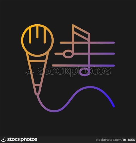 Talent for singing gradient vector icon for dark theme. Vocal lessons and training. Performing song and music. Thin line color symbol. Modern style pictogram. Vector isolated outline drawing. Talent for singing gradient vector icon for dark theme