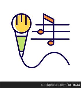Talent for singing RGB color icon. Vocal lessons and training. Performing song and music. Talented singer. Hobby and entertainment. Isolated vector illustration. Simple filled line drawing. Talent for singing RGB color icon