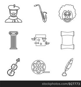 Talent icons set. Outline set of 9 talent vector icons for web isolated on white background. Talent icons set, outline style