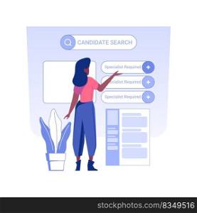 Talent search isolated concept vector illustration. HR manager posting vacancy and searching employees, open vacancies, human resources, headhunting agency, employee wanted vector concept.. Talent search isolated concept vector illustration.