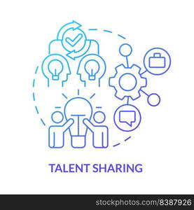 Talent sharing blue gradient concept icon. Different expertise and knowledge. Merger objective abstract idea thin line illustration. Isolated outline drawing. Myriad Pro-Bold fonts used. Talent sharing blue gradient concept icon