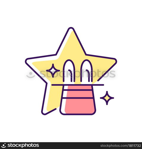 Talent show RGB color icon. Rabbit and hat magic trick. Magician cap. Illusionist program. Illusion and surprise for media entertainment. Isolated vector illustration. Simple filled line drawing. Talent show RGB color icon