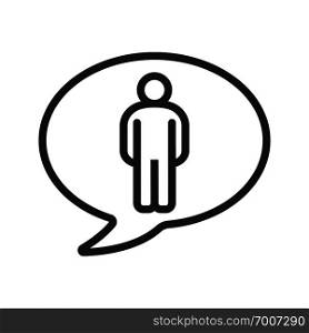 Talk about man linear icon. Thin line illustration. Speech bubble with man figure contour symbol. Vector isolated outline drawing. Talk about man linear icon