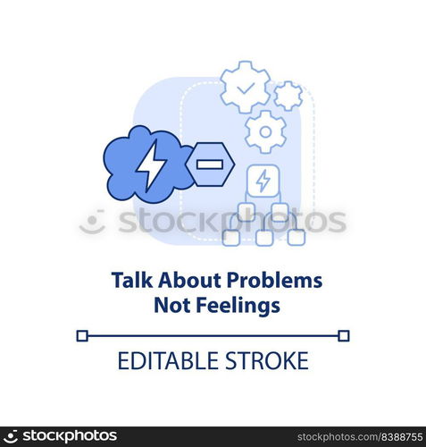 Talk about problems not feelings light blue concept icon. Dealing with change abstract idea thin line illustration. Isolated outline drawing. Editable stroke. Arial, Myriad Pro-Bold fonts used. Talk about problems not feelings light blue concept icon