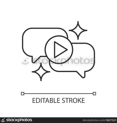 Talk show linear icon. Interview broadcast for television entertainment. Speech bubble. Thin line customizable illustration. Contour symbol. Vector isolated outline drawing. Editable stroke. Talk show linear icon