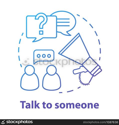 Talk to someone concept icon. Problem discussion broadcast. Friends chat. Spread of information. Human communication idea thin line illustration. Vector isolated outline drawing