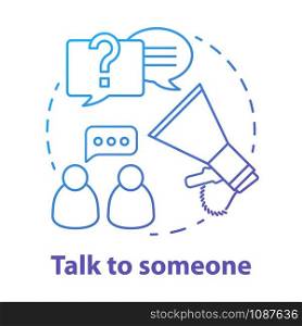 Talk to someone concept icon. Problem discussion broadcast. Friends chat. Spread of information. Human communication idea thin line illustration. Vector isolated outline drawing