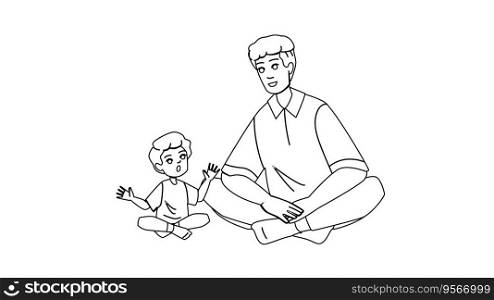 talking kid father vector. son family, parent child, dad man, young happy, together lifestyle talking kid father character. people black line illustration. talking kid father vector
