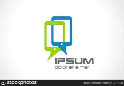 Talking mobile phones logo template. Smartphone Connection icon. Mobile chat concept. Vector. Editable.