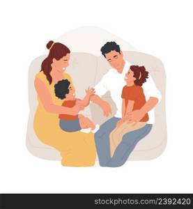 Talking together isolated cartoon vector illustration. Family relationship, parents and kids talking together, sitting at sofa in a living room, having conversation, lifestyle vector cartoon.. Talking together isolated cartoon vector illustration.