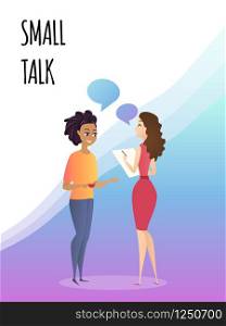 Talking Women Characters with Speech Bubbles . Communicating Female Friends, Office Colleagues. Business Person Situation. Flat Cartoon Vector Illustration. Small Talk Inscription. Gradient Background. Talking Female Colleagues in Office Small Talk