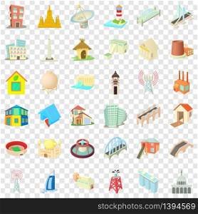 Tall building icons set. Cartoon style of 36 tall building vector icons for web for any design. Tall building icons set, cartoon style
