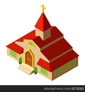 Tall church icon. Isometric illustration of tall church vector icon for web. Tall church icon, isometric style