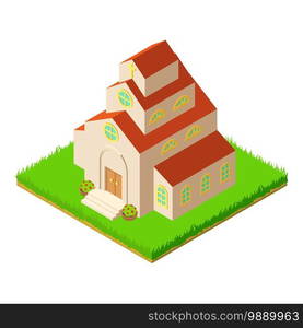 Tall church icon. Isometric illustration of tall church vector icon for web. Tall church icon, isometric style