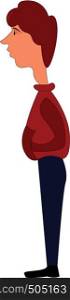 Tall guy in red hoodie and blue pants vectror illustration on white background.