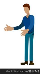 tall man joyfully reaches out to meet his best friend. Vector on a white background