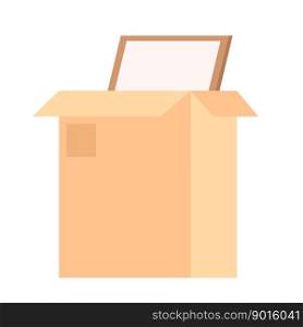 Tall moving cardboard box with picture in frame semi flat color vector object. Editable icon. Full sized item on white. Simple cartoon style spot illustration for web graphic design and animation. Tall moving cardboard box with picture in frame semi flat color vector object