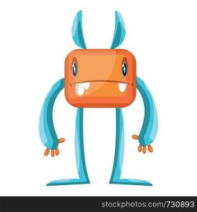 Tall orange and blue creature with long arms and legs white background vector illustration.