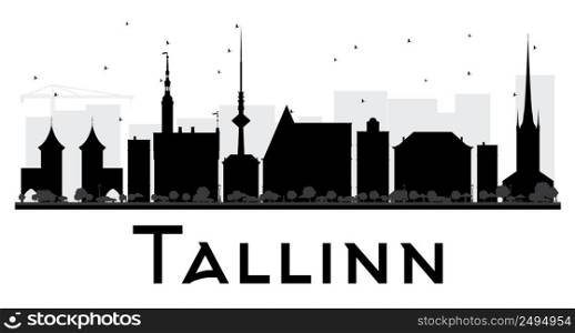 Tallinn City skyline black and white silhouette. Vector illustration. Simple flat concept for tourism presentation, banner, placard or web site. Business travel concept. Cityscape with landmarks