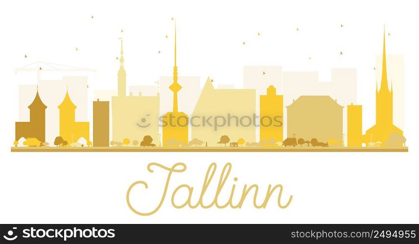 Tallinn City skyline golden silhouette. Vector illustration. Simple flat concept for tourism presentation, banner, placard or web site. Business travel concept. Cityscape with landmarks