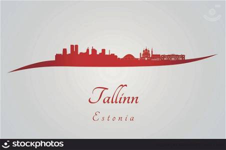 Tallinn skyline in red and gray background in editable vector file