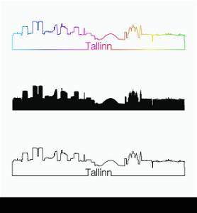 Tallinn skyline linear style with rainbow in editable vector file