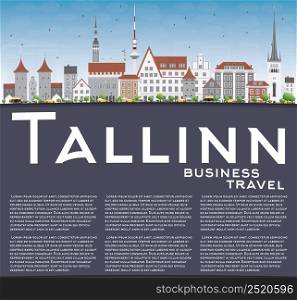 Tallinn Skyline with Gray Buildings, Blue Sky and Copy Space. Vector Illustration. Business Travel and Tourism Concept with Historic Buildings. Image for Presentation Banner Placard and Web Site.