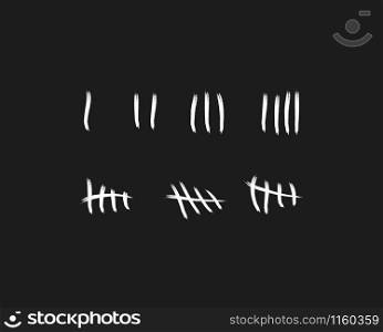 Tally marks on the wall isolated. Counting characters. Vector illustration of counting days in prison. Tally marks on the wall isolated. Counting characters. Vector illustration of counting days in prison.
