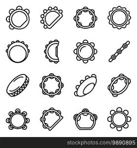 Tambourine icons set. Outline set of tambourine vector icons for web design isolated on white background. Tambourine icons set, outline style