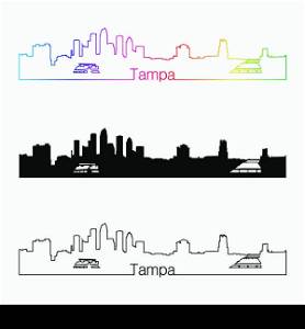 Tampa skyline linear style with rainbow in editable vector file
