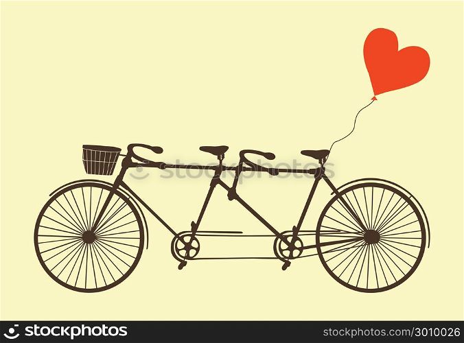 Tandem bicycle and heart. Vector.