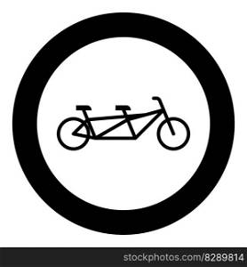 Tandem bicycle bike icon in circle round black color vector illustration image solid outline style simple. Tandem bicycle bike icon in circle round black color vector illustration image solid outline style