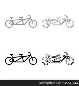 Tandem bicycle bike set icon grey black color vector illustration image simple solid fill outline contour line thin flat style. Tandem bicycle bike set icon grey black color vector illustration image solid fill outline contour line thin flat style