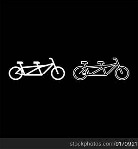 Tandem bicycle bike set icon white color vector illustration image simple solid fill outline contour line thin flat style. Tandem bicycle bike set icon white color vector illustration image solid fill outline contour line thin flat style