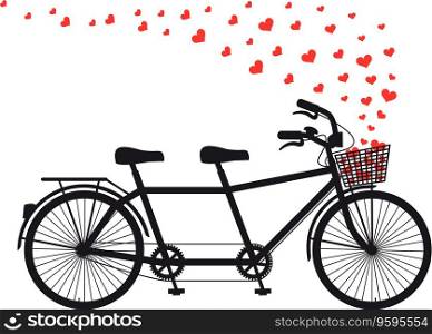 Tandem bicycle with red hearts vector image