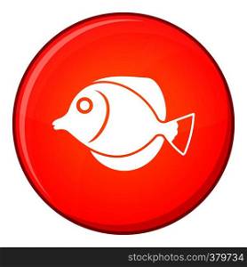 Tang fish, Zebrasoma flavescens icon in red circle isolated on white background vector illustration. Tang fish, Zebrasoma flavescens icon, flat style