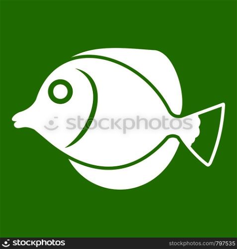 Tang fish, Zebrasoma flavescens icon white isolated on green background. Vector illustration. Tang fish, Zebrasoma flavescens icon green
