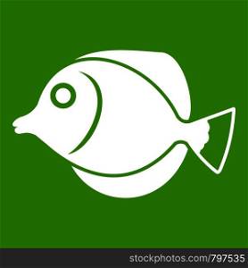 Tang fish, Zebrasoma flavescens icon white isolated on green background. Vector illustration. Tang fish, Zebrasoma flavescens icon green