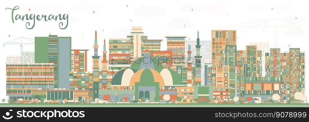 Tangerang Indonesia City Skyline with Color Buildings. Vector Illustration. Business Travel and Tourism Concept with Modern Architecture. Tangerang Cityscape with Landmarks.