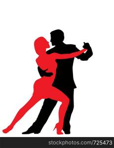 Tango dancers silhouettes, isolated and grouped objects over white background
