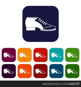 Tango shoe icons set vector illustration in flat style In colors red, blue, green and other. Tango shoe icons set flat
