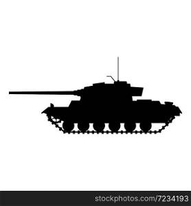 Tank German World War 2 Tiger I heavy tank. Silhouette Tank German World War 2 Tiger I heavy tank icon. Military army machine war, weapon, battle symbol silhouette side view icon. Vector illustration isolated