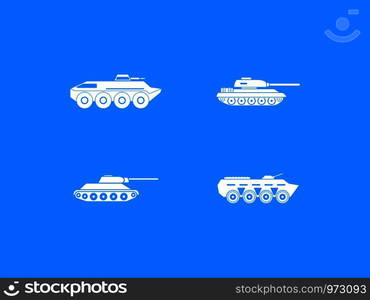 Tank icon set. Simple set of tank vector icons for web design isolated on blue background. Tank icon blue set vector