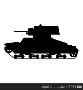 Tank Infantry Vickers Mk.E World War 2 Britain tank. Silhouette Tank Infantry Vickers Mk.E World War 2 Britain tank icon. Military army machine war, weapon, battle symbol silhouette side view. Vector illustration isolated