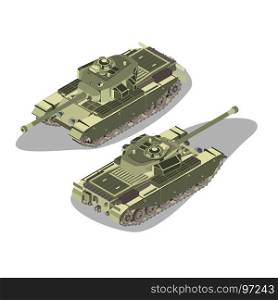 Tank isometric vector military war icon isolated background vehicle flat