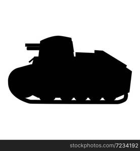 Tank Renault FT17 French Light tank. Silhouette Tank Renault FT17 French Light tank icon. Military army machine war, weapon, battle symbol silhouette side view. Vector illustration isolated