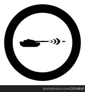 Tank shooting projectile shell military smoking after shot war battle concept icon in circle round black color vector illustration image solid outline style simple. Tank shooting projectile shell military smoking after shot war battle concept icon in circle round black color vector illustration image solid outline style