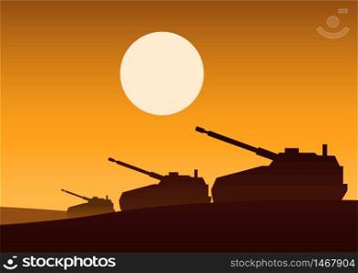 tank still on desert to attack enemy,silhouette design,vector illustration